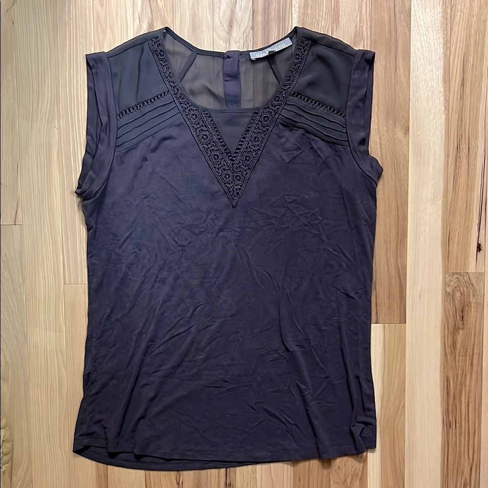 Daniel Rainn Purple Sleeveless Blouse with Lace Detail